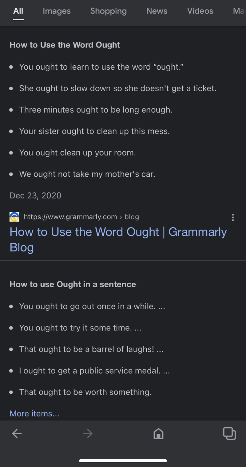 Please show me example sentences with 
