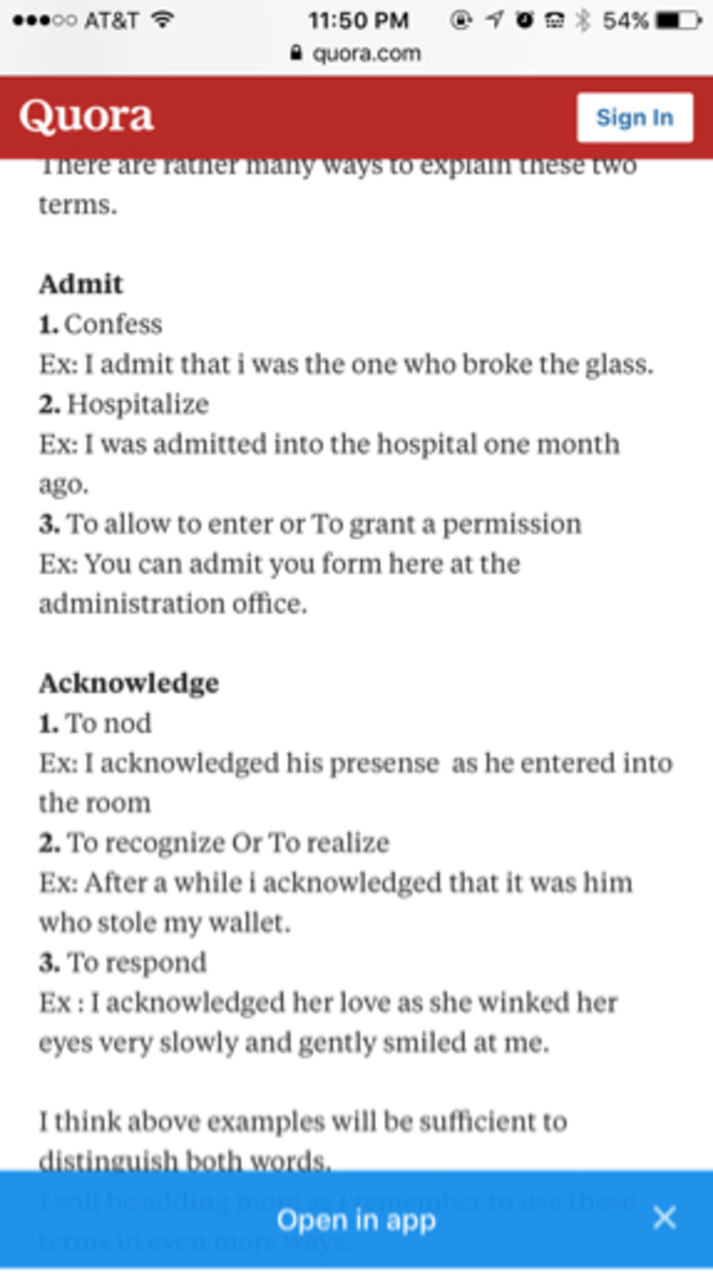 To Aclnowledge と To Admit はどう違いますか Hinative