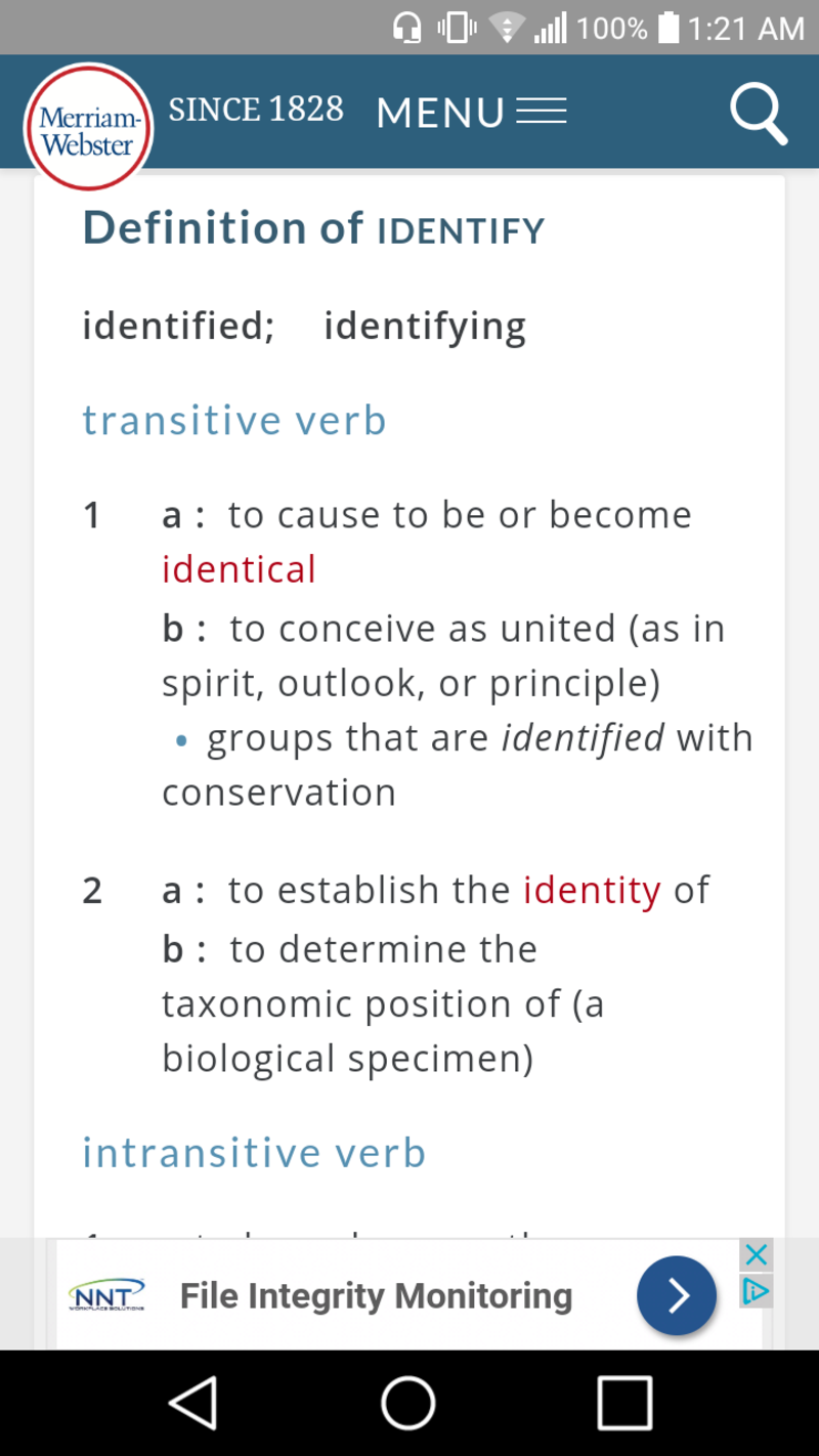 What is the meaning of "identified "? Question about English (US