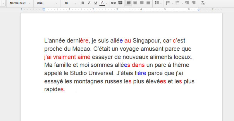 L Annee Dernier Je Suis Alle A Singapour Car Il Est Proche Du Macao C Etait Un Voyage Amusant Parce Que Vraiment J Aime Essayer De Nouveaux Aliments Locaux Ma Famille Et Moi Sommes Alle