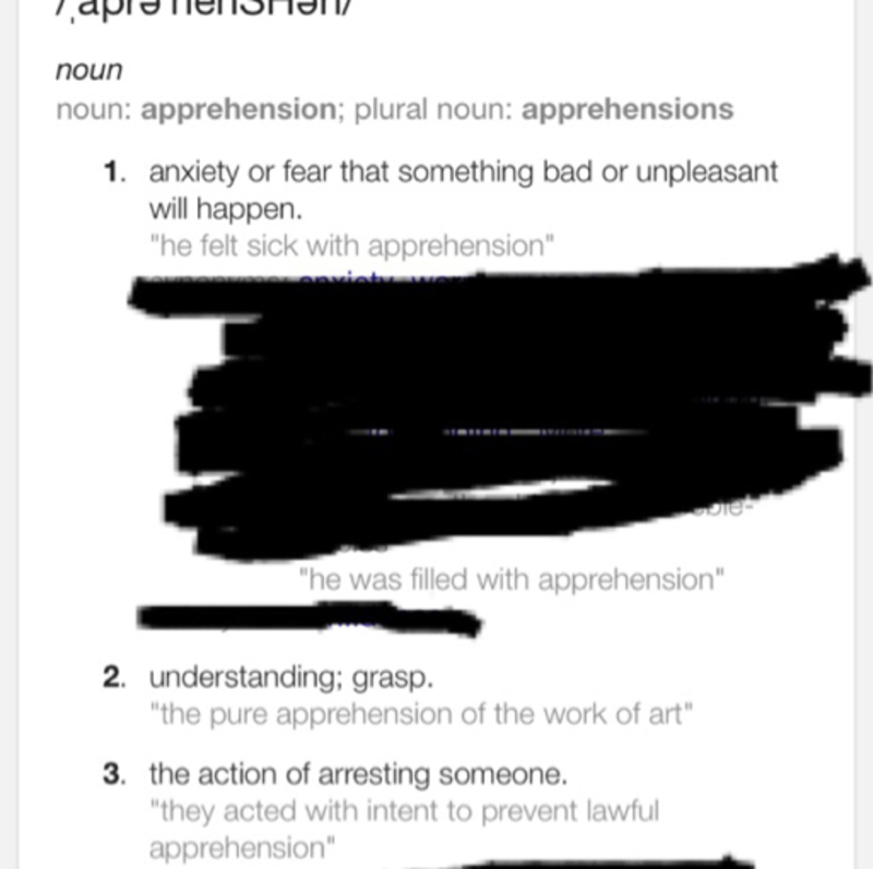 【apprehension】 を使った例文を教えて下さい。 | HiNative