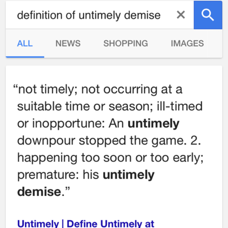 What Is The Meaning Of untimely Demise Question About English US 