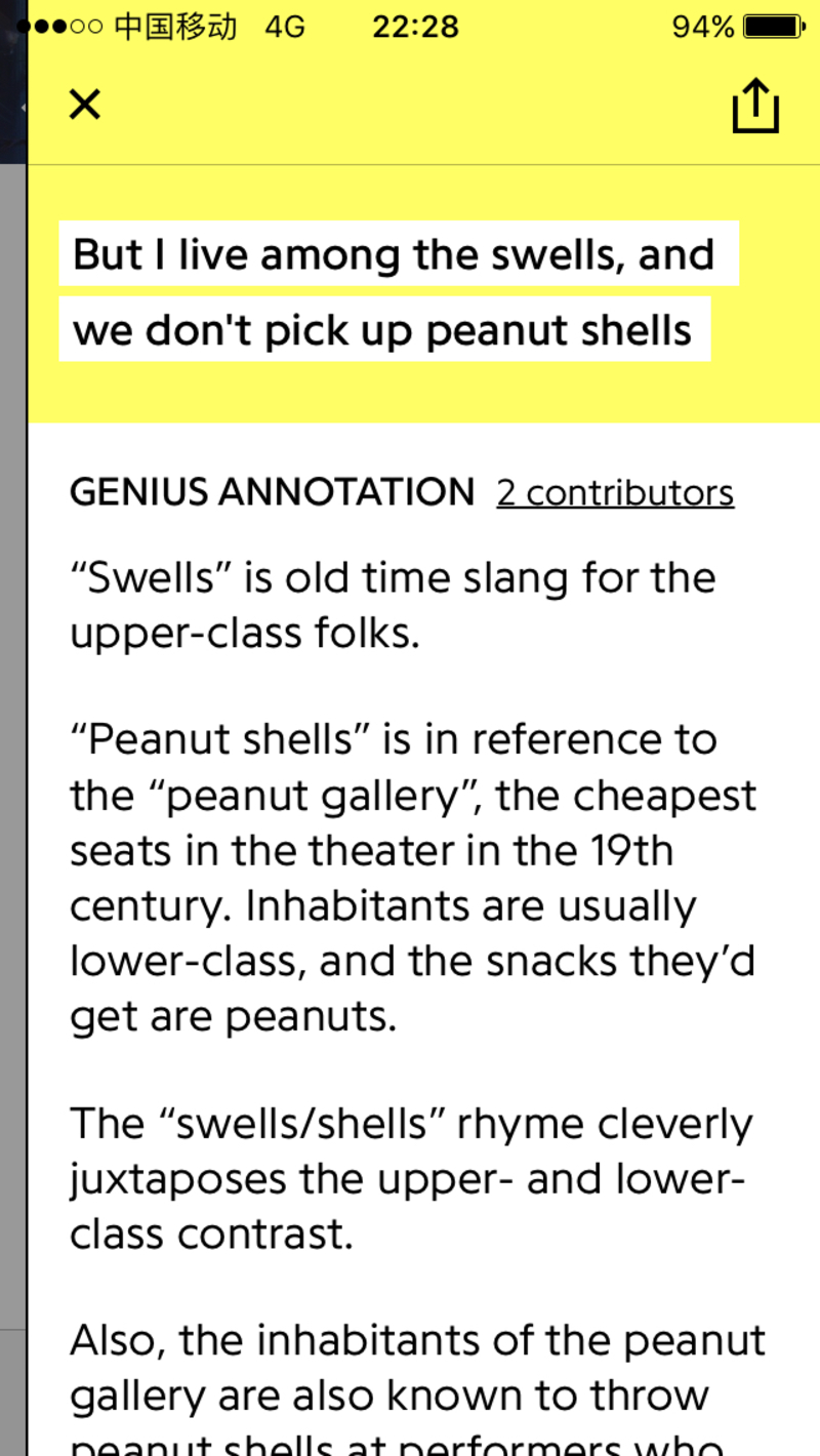 You Re Onto Something Really It S Something But I Live Among The Swells And We Don T Pick Up Peanut Shells What S Do The Lyrics Mean Hinative