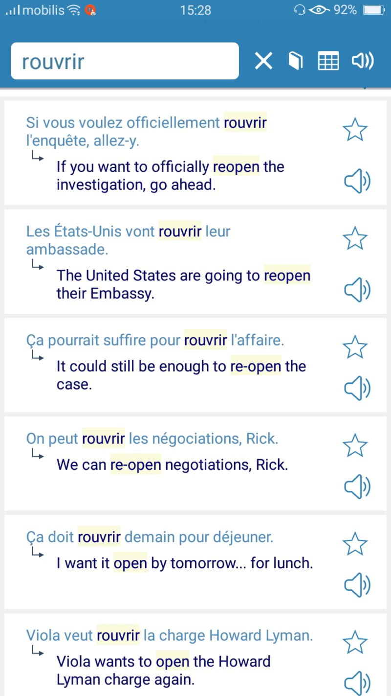 Please show me example sentences with "rouvrir". | HiNative