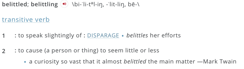 does-the-word-to-belittle-mean-which-one-1-look-down-on-someone-to