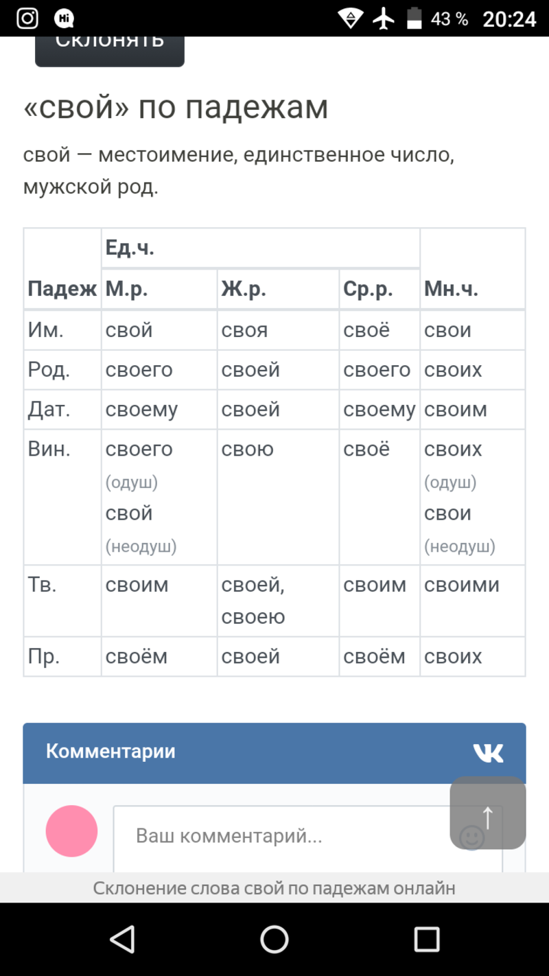 Мебель склонение по падежам