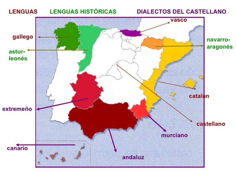 В каких странах испанский государственный. Диалекты в Испании. Диалекты испанского языка карта. Языковая карта Испании. Карта диалектов Испании.