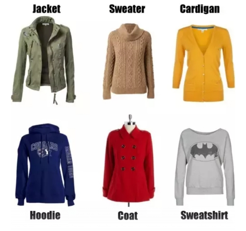 What is the difference between a jacket, a sweater, a pullover