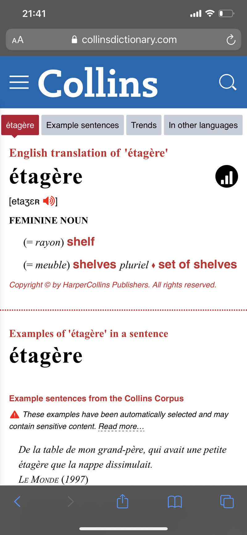 Wie sagt man das auf Englisch (UK)? "Étagère " HiNative