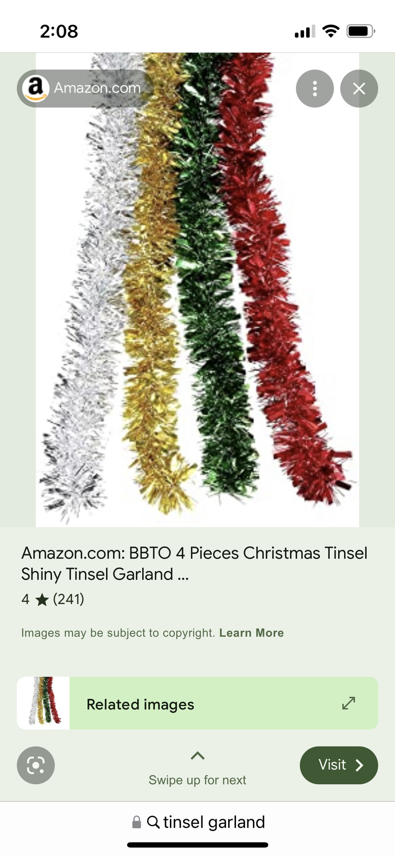 What is the difference between "garland" and "tinsel" ? "garland" vs