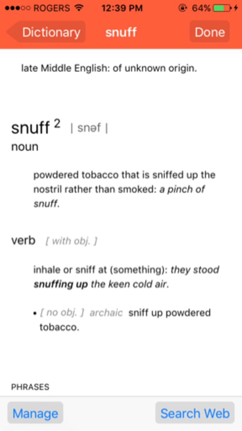 ¿Qué significa "snuff" en Inglés (US)? HiNative