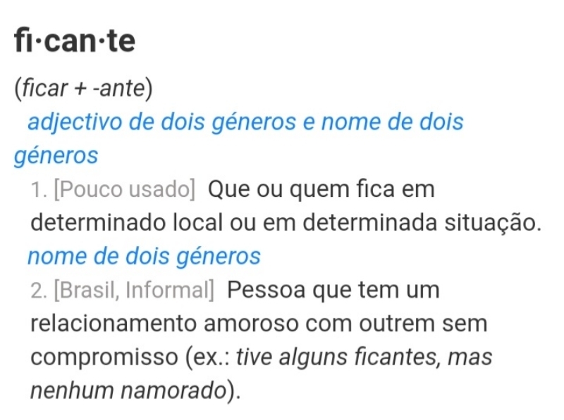 O que significa Ficante , ? - Pergunta sobre a Português (Brasil)