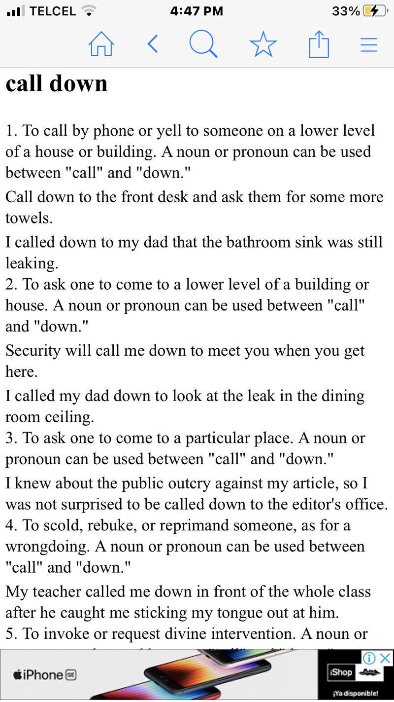 What is the meaning of "call down"? Question about English (US